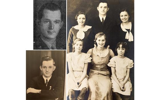 WWII veteran Army private Myron Elton Williams seen in uniform, top left, as a youth, bottom left, and with family members.