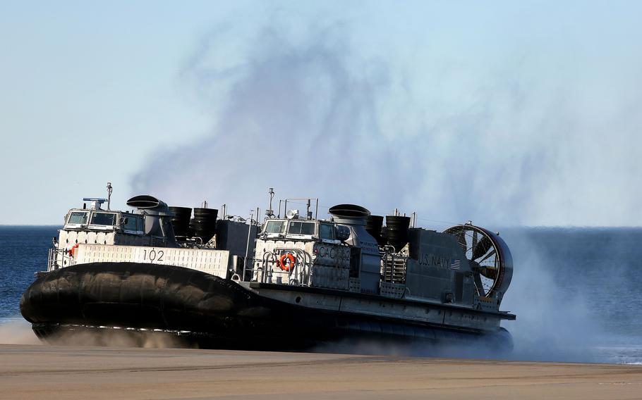 LCACs 101 and 102 return to Little Creek Amphibious Base on Friday, Feb. 11, 2022, after extensive testing of the new and improved 100 series crafts.