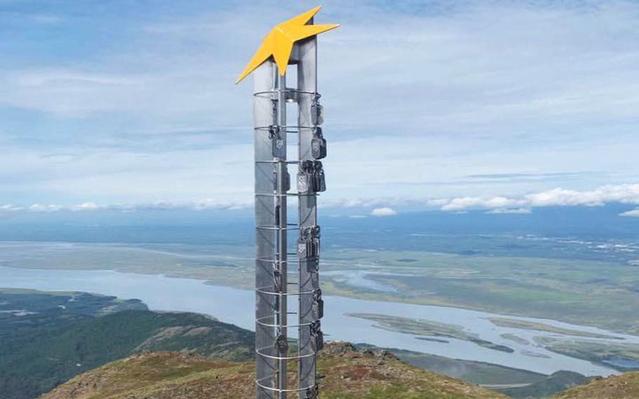 The Gold Star memorial at the top of Gold Star Peak, north of Anchorage, Alaska.