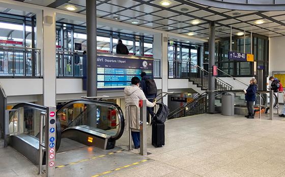 Stairs and escalators lead to the platforms at the Kaiserslautern train station. A 21-year-old American woman was sentenced to two years on probation in the June 2024 stabbing death of a man at the station. The altercation that led to the stabbing began at the bottom of an escalator.


