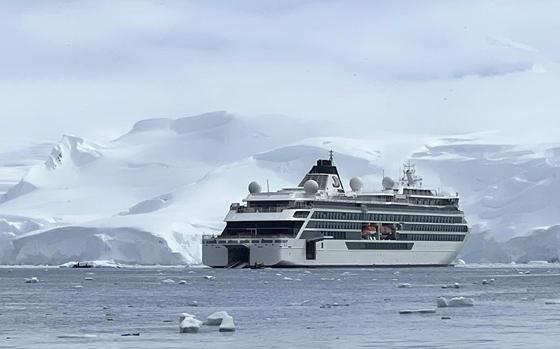 In this photo, the Viking Polaris, a Norwegian-flagged vessel, cruises near Antarctica. On Nov. 29, 2022, a rogue wave struck the ship, Viking Cruises said. One U.S. citizen died, and four others were hurt.