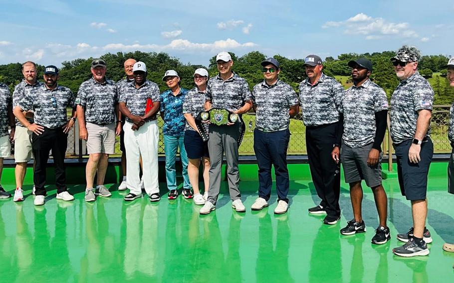 Team Tama captured the team championship for the third straight year in the All-Japan Interservice Golf Tournament, played June 8-9 at the Tama Hills Golf Course in Tokyo's western suburbs. Members of Team Tama are three-time Captains Flight champion Chong Delisi, Timothy Fearney, Patrick Bowman, Christopher Swope, Ryan Christensen, First Flight champion Dale Bergman, John Shone, Hector Cavazos, Andrew Roddan, Hugh Montgomery-Jones, Kelly Cook, Anthony Melici, Manuel Campo, Archie Obiacoro, Patrick Roberts, Houjston Clark, Byron Wrenn, men's Senior Flight champion Troy Oliver, Todd Eddy, Nelson Lofton, Nelson Fisher, Briian Pritchett, Tommy Palmer, Greg Holladay, Yoko Loftin and Jenna Witmer.