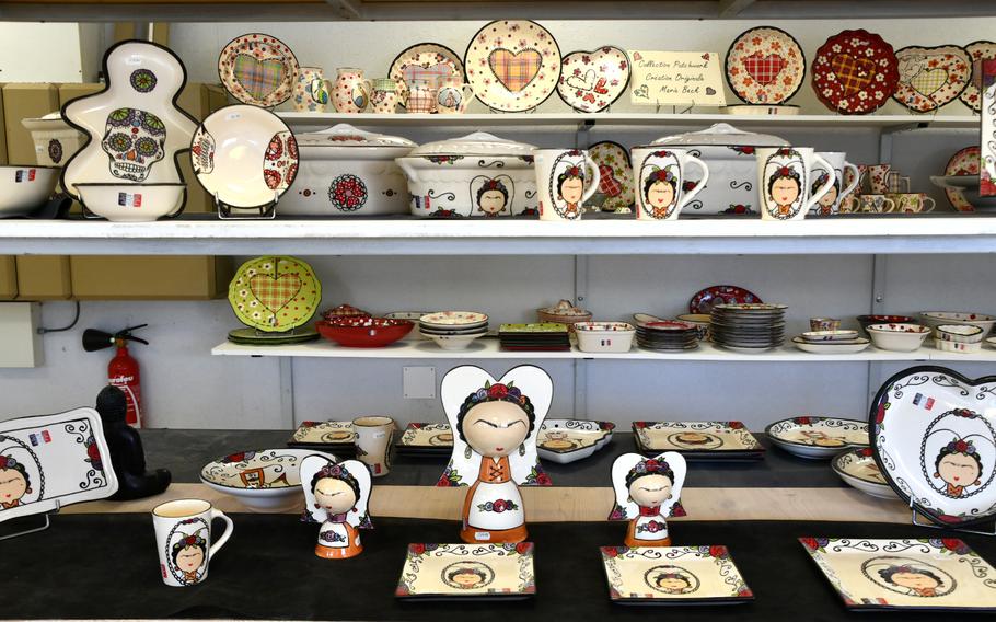 Beck Pottery in Soufflenheim, France, offers Frida Kahlo and Day of the Dead collections in its store Nov. 8, 2021. Beck is one of more than a dozen pottery workshops and stores in the village near Germany’s southwestern border.
