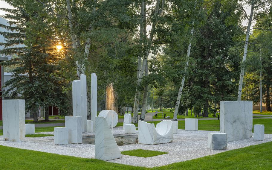 Aspen Meadows Resort in Colorado, designed by Herbert Bayer, is home to the recently restored Bayer work “Marble Garden.” 