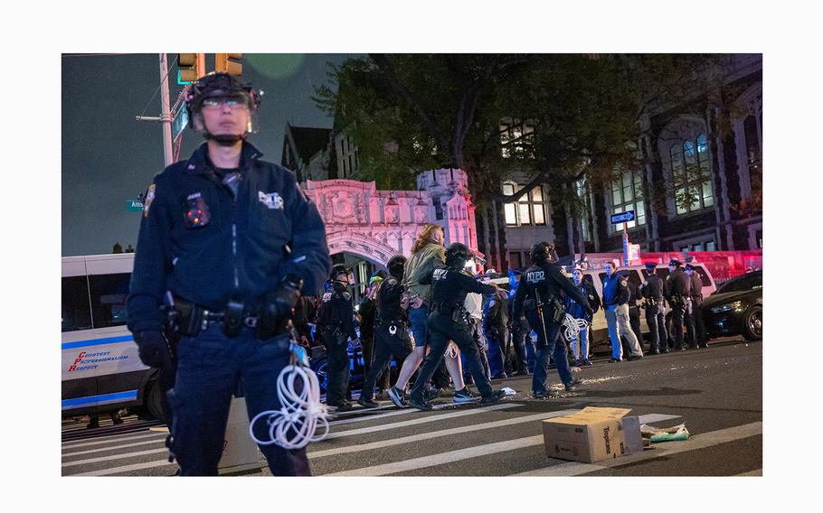 Police arrest protesters during pro-Palestinian demonstrations at the City College of New York on April 30, 2024 in New York City. 