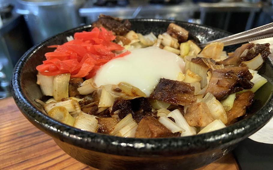 The roasted pork fillet bowl from Hayate Maru in Okinawa's American Village. 