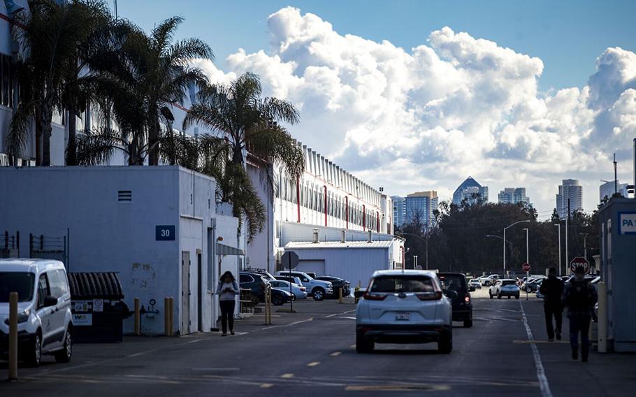 The view outside Naval Base Point Loma as seen on Dec. 7, 2022 in San Diego, Calif. The Navy is seeking bids to remake its 70.3-acre NAVWAR campus in San Diego’s Midway District. 