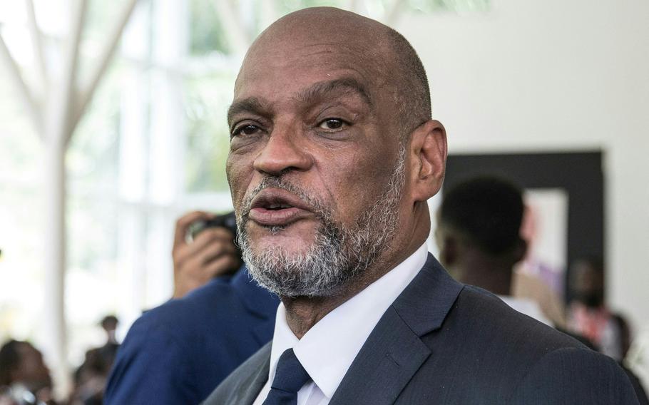 In this photo from July 20, 2021, designated Prime Minister Ariel Henry attends a ceremony in honor of late Haitian President Jovenel Moise at the National Pantheon Museum in Port-au-Prince, Haiti. 