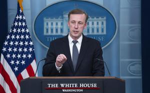 White House national security adviser Jake Sullivan speaks during a press briefing at the White House, Wednesday, April 24, 2024, in Washington. (AP Photo/Evan Vucci)