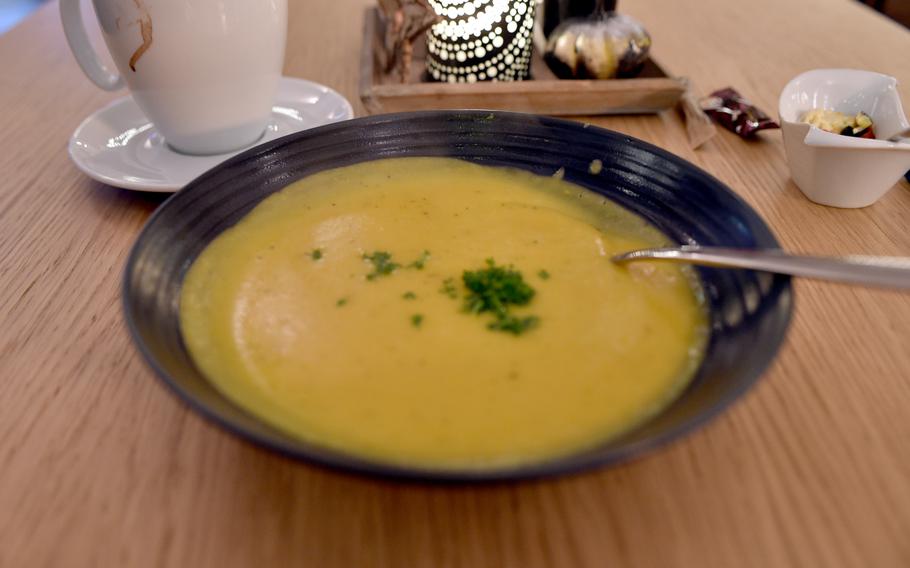 The sweet potato cream soup was a daily special for Dec. 17, 2022, at the Restaurant MAX in Winnweiler, Germany. It hit the right spot on a cold, dreary evening.