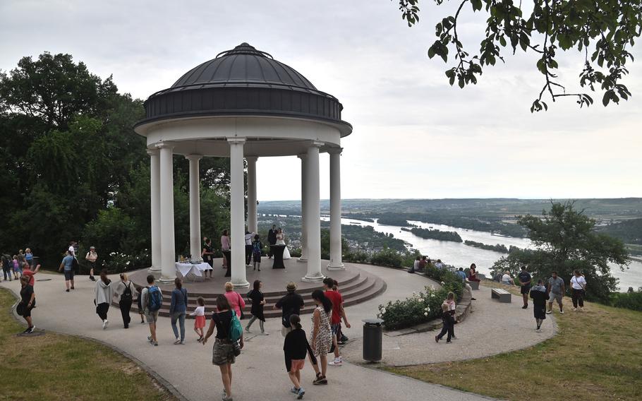 The Greek-style round temple was built in the 18th century and reconstructed in the 20th century. Overlooking the Rhine River, it has been a popular subject for landscape artists over the years.