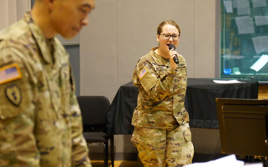 Members of the U.S. Army Japan Band practice at Camp Zama, Japan, Dec. 13, 2023.