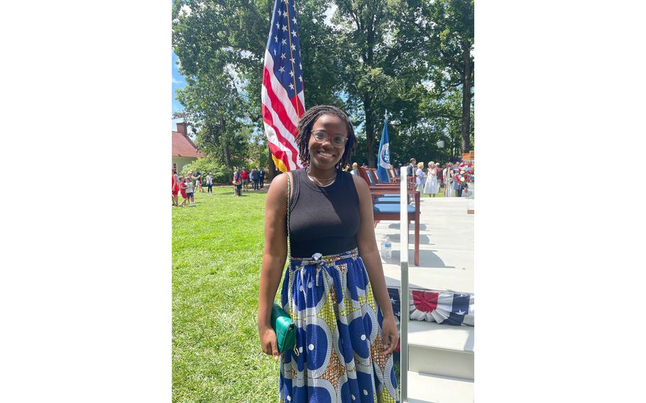Rehema Milka Nyamuhindu, a 19-year-old from the Republic of Congo, moved to the United States at the age of five and now lives in northern Virginia. She was one of the 90 people from 53 countries at the ceremony to become new citizens of the United States.