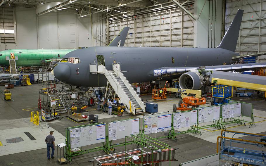 A Boeing KC-46 tanker being built in Everett, Washington. 