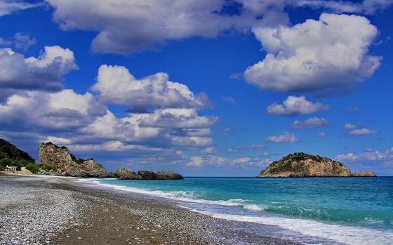 Chiliadou Beach, in Greece, features prominently in the black comedy film “Triangle of Sadness.”