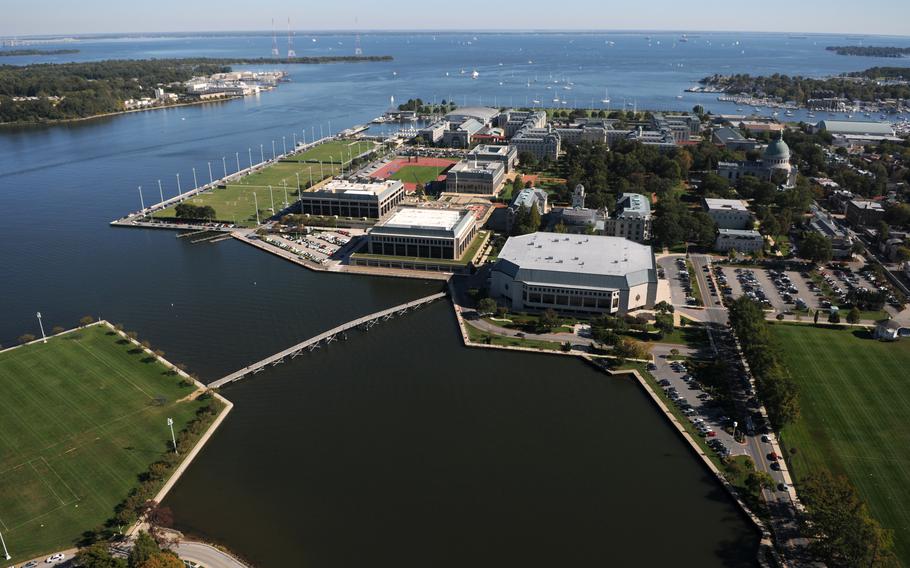 The U.S. Naval Academy in Annapolis, Md. A U.S. Naval Academy midshipman died early Tuesday while on leave, the school said in a statement. 