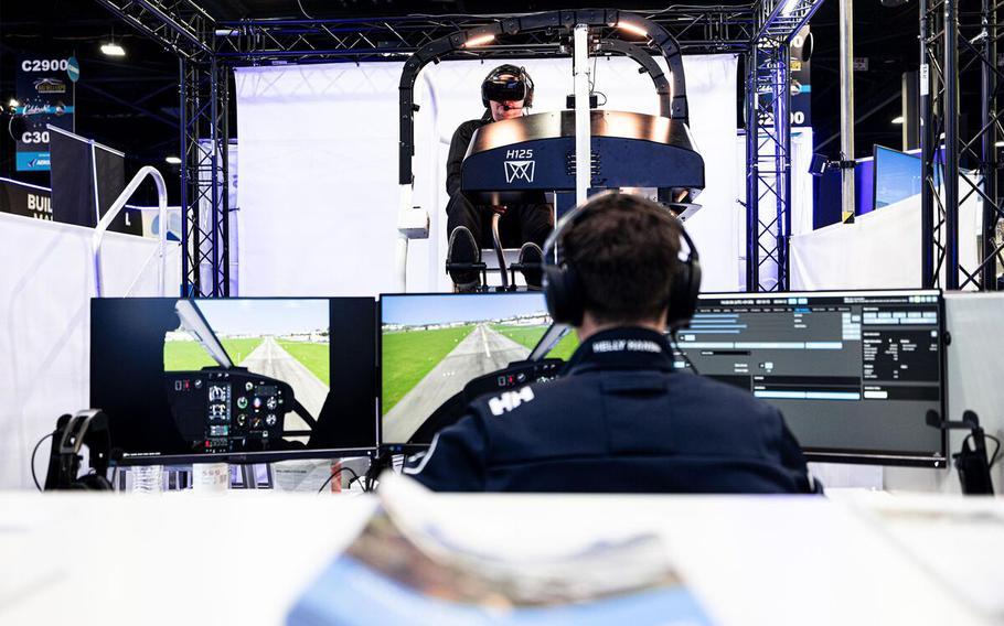 The R22 virtual reality flight simulator from Loft Dynamics. 