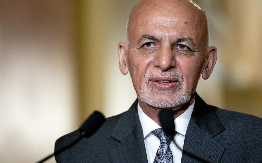 Ashraf Ghani, Afghanistan's president, speaks during a meeting with House Speaker Nancy Pelosi, D-Calif., at the U.S. Capitol on June 25, 2021.