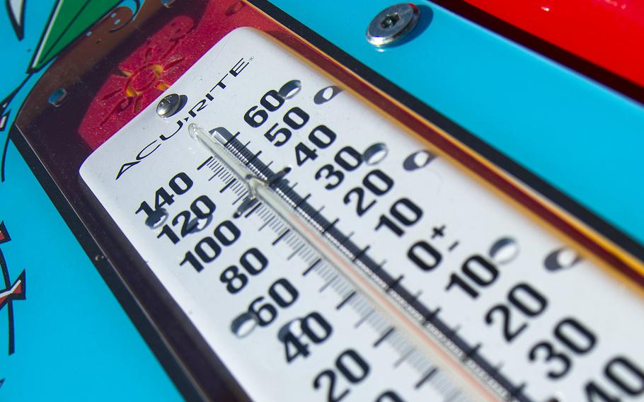 A thermometer rests in a panel at a playground.