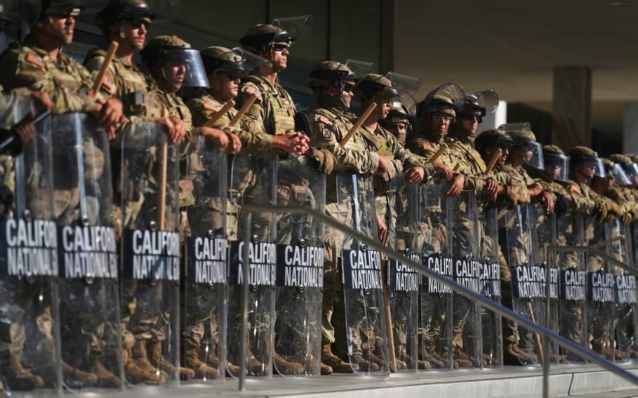 California National Guard are positioned at the Federal Building