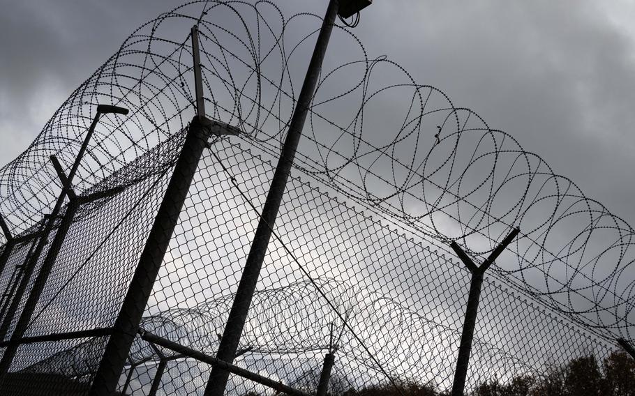 Security fencing surrounds U.S. Army Regional Correctional Facility-Europe at Sembach Kaserne, Germany. 