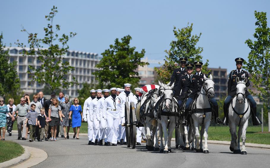 A horse-drawn caisson at Arlington National Cemetery in 2018.