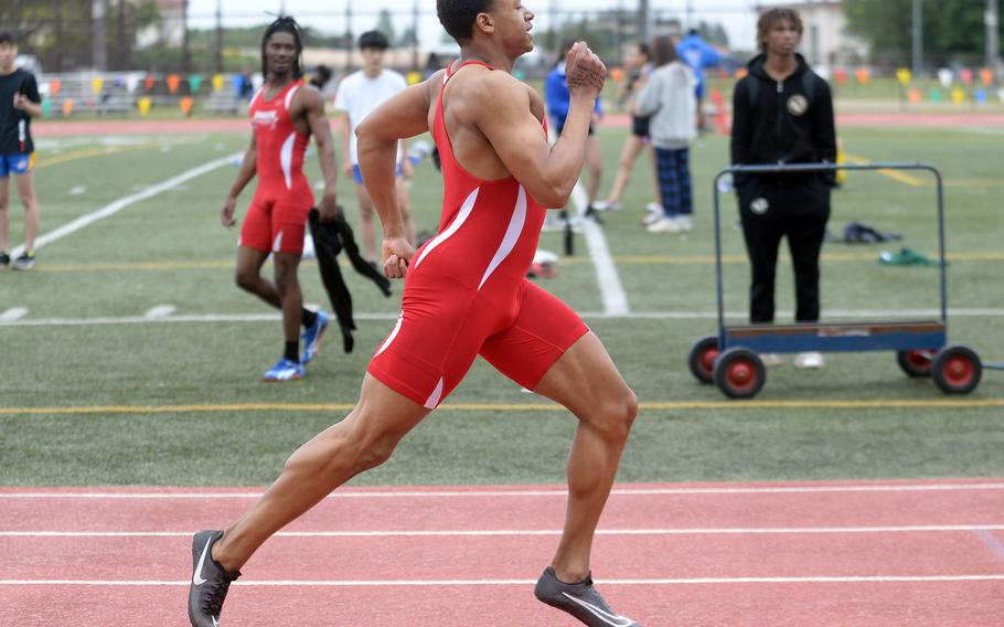 Nile C. Kinnick senior Jeremiah Hines qualified for Tuesday's finals of the 100, 200 and 400 in the Far East meet.