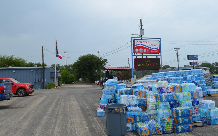 Bottled water in a parking lot.