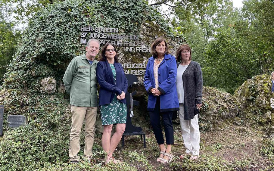 Family members of Pfc. Arthur Kearney, a mortarman who died with 36 other soldiers in a helicopter crash 50 years ago, pose for a photo on Aug. 18, 2021, near Pegnitz, Germany.