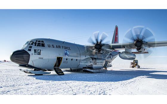 A LC-130 "Skibird" assigned to the 109th Airlift Wing, New York Air National Guard, operates in Antarctica in 2022.