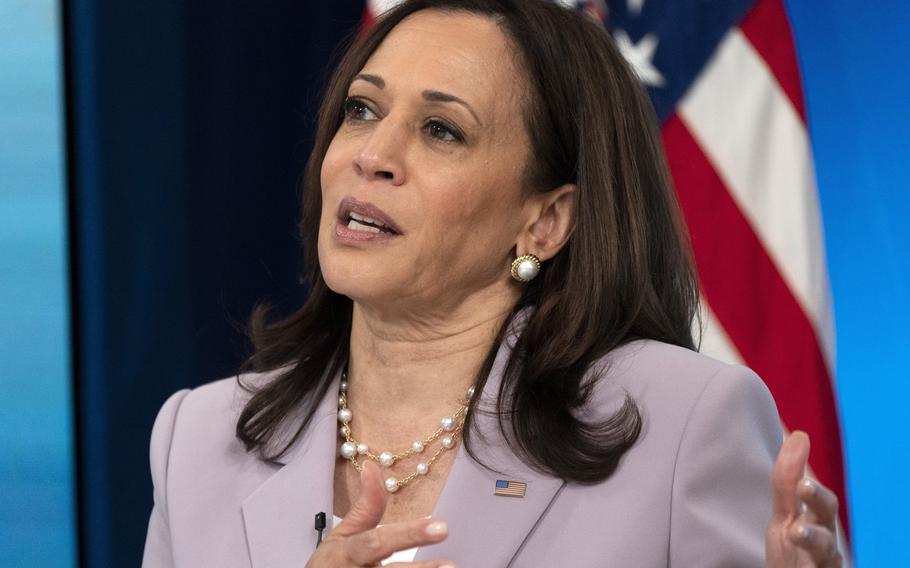 In this June 23, 2021, photo, Vice President Kamala Harris speaks in the South Court Auditorium on the White House complex in Washington. Harris faces perhaps the most politically challenging moment of her vice presidency Friday when she heads to the U.S. southern border as part of her role leading the Biden administration’s response to a steep increase in migration. (AP Photo/Jacquelyn Martin)