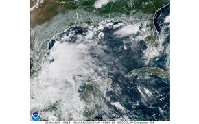 A satellite image shows clouds from the storm.