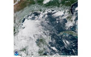 A satellite image shows clouds from the storm.
