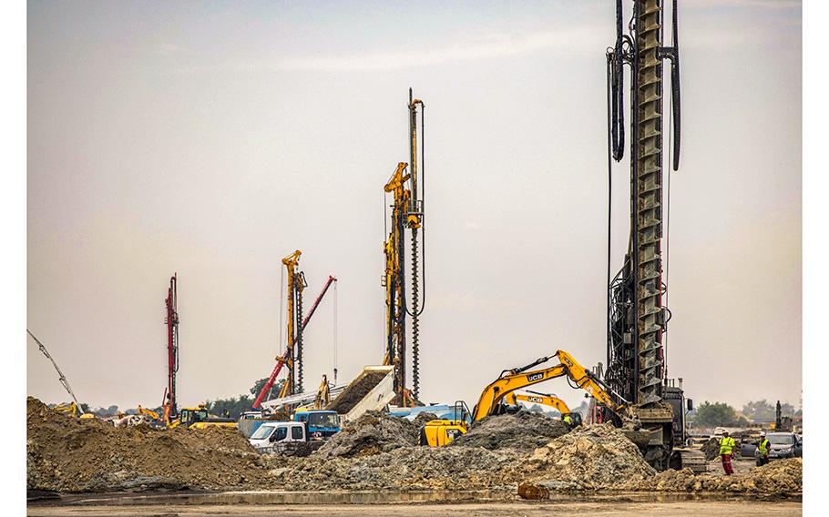 Work goes on at the CATL construction site near Debrecen, eastern Hungary, on Aug. 18, 2023.