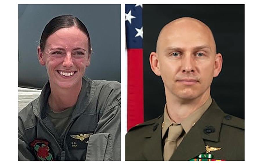 Capt. Eleanor V. LeBeau, left, and Maj. Tobin J. Lewis were piloting an MV-22B Osprey when it crashed in northern Australia on Sunday, Aug. 27, 2023, killing them and Cpl. Spencer R. Collart.