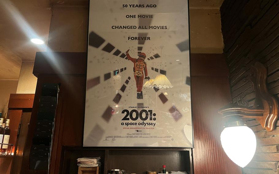 A poster for Stanley Kubrick’s “2001: A Space Odyssey” greets patrons at the Whales of August in Tokyo.