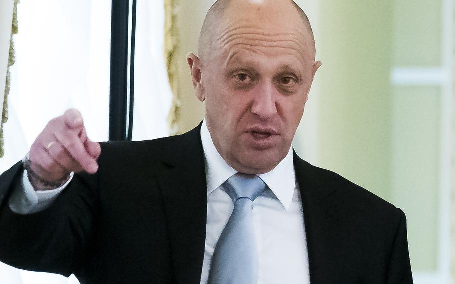 Yevgeny Prigozhin, left, gestures on the sidelines of a summit meeting between Russian President Vladimir Putin and Turkish President Recep Tayyip Erdogan at the Konstantin palace outside St. Petersburg, Russia, on Aug. 9, 2016. The State Department on July 22, 2022, offered a $10 million reward for information about Russian interference in American elections, including a close associate of Russian President Vladimir Putin and a troll farm that officials say fueled a divisive social media campaign in 2016.