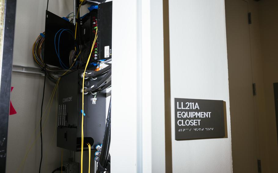 An equipment closet contains a fiber link that connects to Argonne National Laboratory at University of Chicago's Eckhardt Research Center on Oct. 4, 2022. 