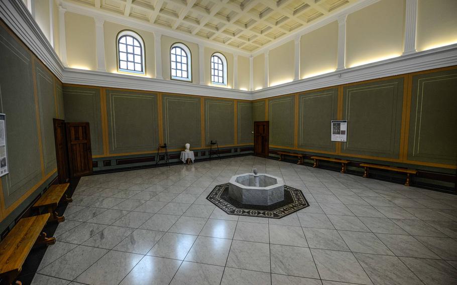 Villa Borg's foyer as seen May 2, 2023. The original room is believed to have been covered with an intricate mosaic featuring geometric patterns and scenes from Roman mythology.