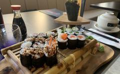 A low-end sushi combination platter at the Yunmi restaurant in downtown Kaiserslautern features a selection of maki rolls for about 12 euros.