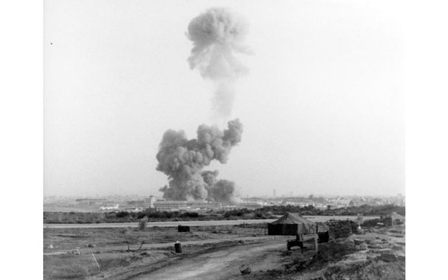 The explosion of the Marine Corps barracks building in Beirut, Lebanon, in 1983 created a large cloud of smoke that was visible from miles away.