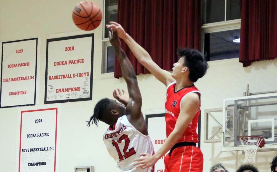 Kai Hayashida blocks a shot.