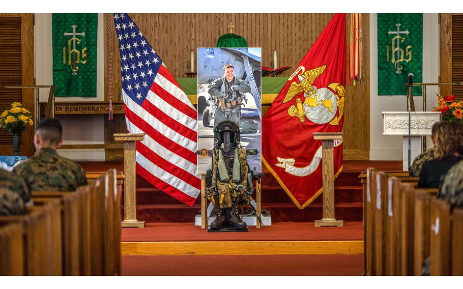 A memorial ceremony is held for Lt. Col. Andrew Mettler at Marine Corps Air Station Beaufort, S.C., on Sept. 22, 2023. 