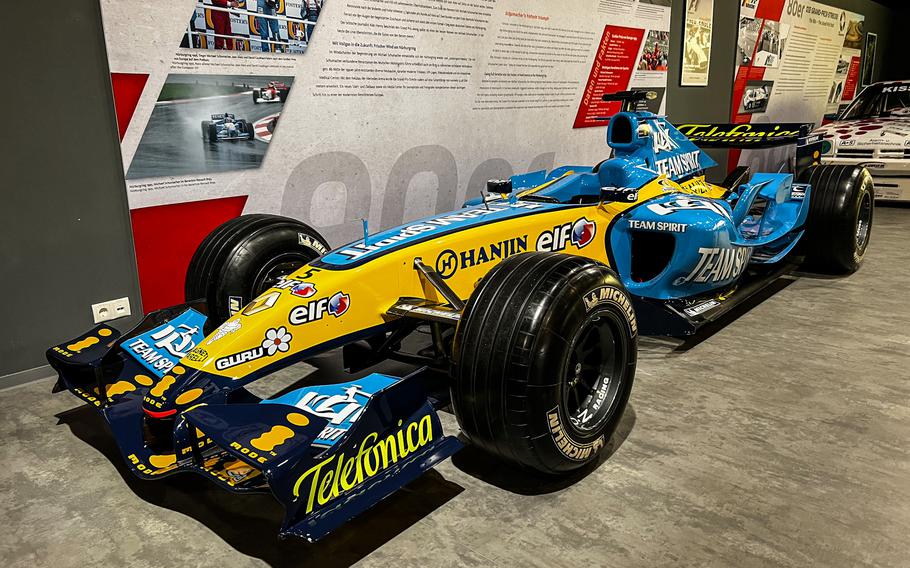 A Renault R25 Formula 1 racecar from the 2005 Championship season on display at Ringwerk in Nuerburg, Germany, Jan. 15, 2022. The motorsport theme park offers visitors the chance to get up close to racecars from different years and series.