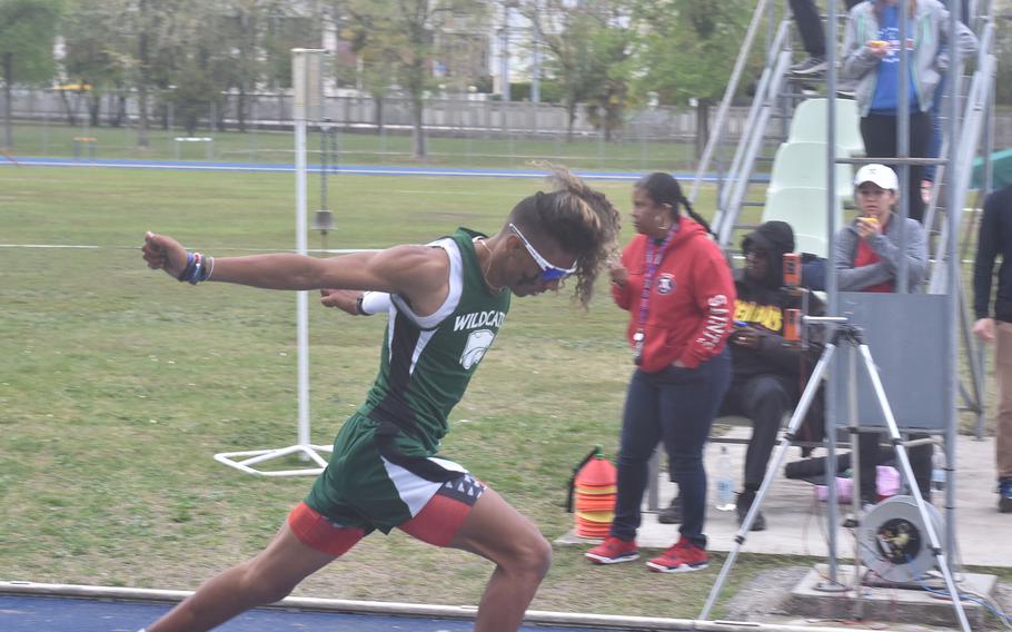 Naples' Cameron Collins won the boys' 400 meters Saturday, April 23, 2022, at a DODEA-Europe track meet in Pordenone, Italy in a time of 53.43 seconds.