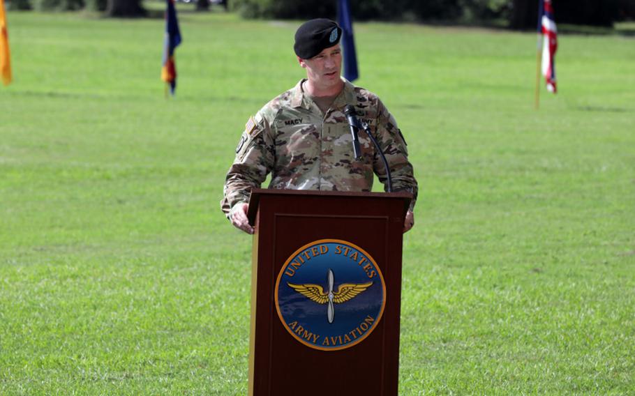Chief Warrant Officer 5 Robert Macy assumed responsibility as the command chief warrant officer of the 110th Aviation Brigade during a change of responsibility ceremony Tuesday, June 21, at Fort Rucker, Ala.