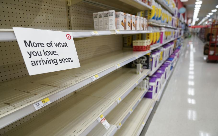 A sign tells customers that merchandise is on order at a Target store in Hackensack, N.J., Wednesday, Jan. 12, 2022.