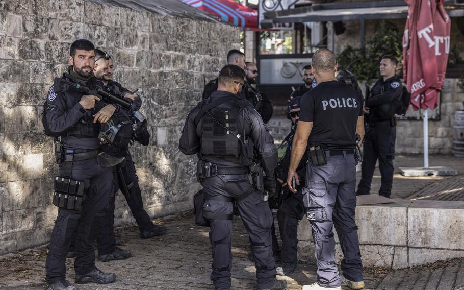 Police in Nazareth, Israel, where they were deployed Nov. 9, 2023, in attempts to prevent protests against Israel’s war with Hamas in Gaza. 