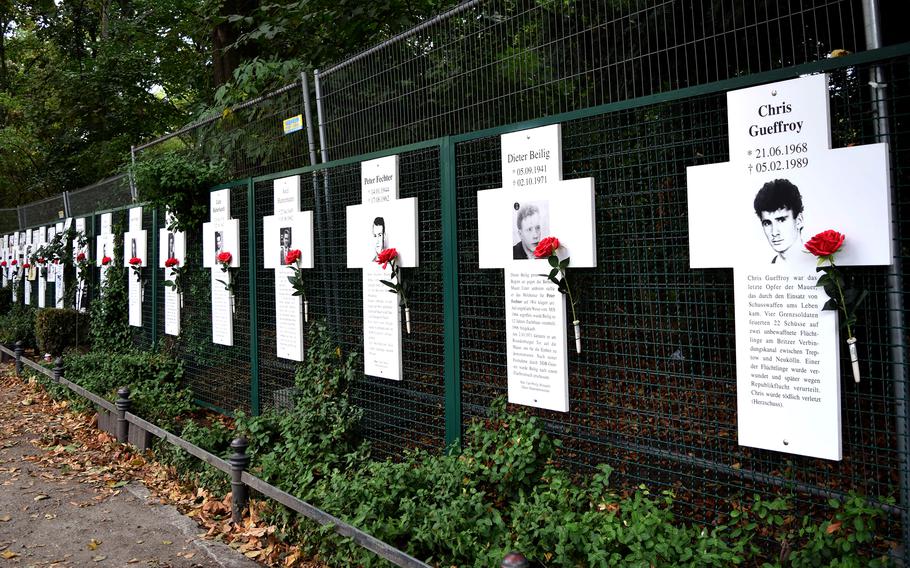 A simple but moving memorial to Wall victims in central Berlin, near the German Parliament building. 