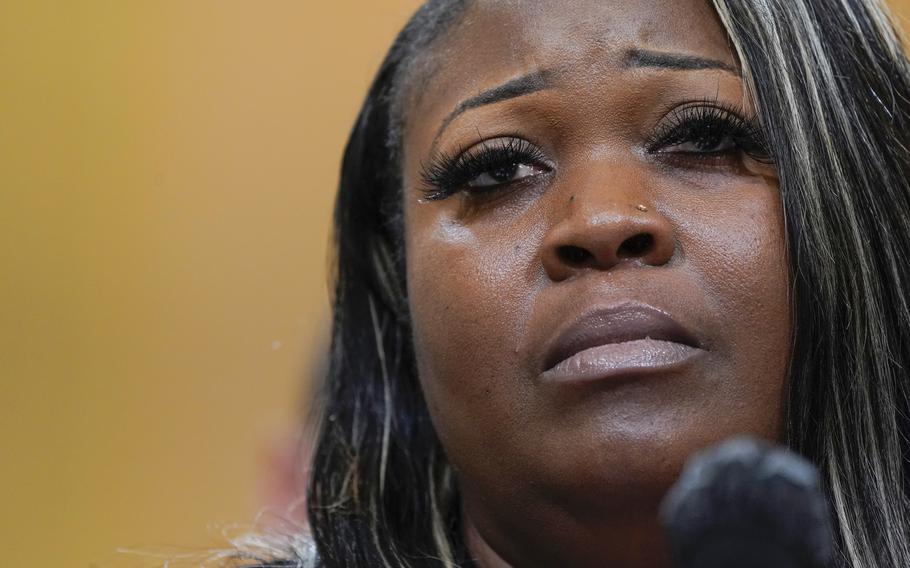 Wandrea "Shaye" Moss, a former Georgia election worker, testifies as the House select committee investigating the Jan. 6 attack on the U.S. Capitol continues to reveal its findings of a year-long investigation, at the Capitol in Washington, Tuesday, June 21, 2022.